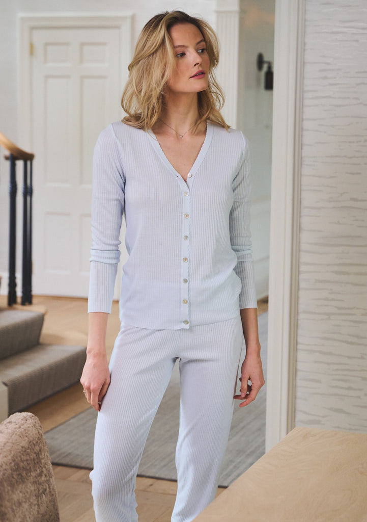 Polkadot JANE SLOUCHY RIB PJ SET - PALE BLUE