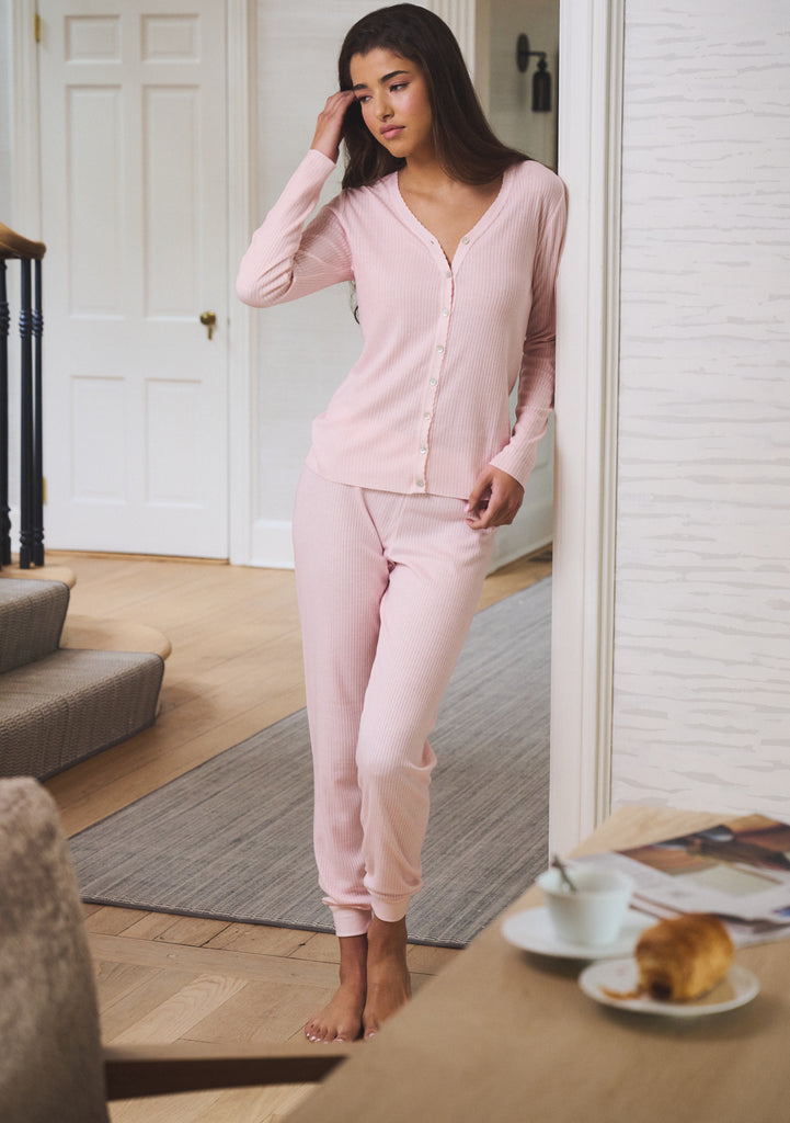 Polkadot JANE SLOUCHY RIB PJ SET - PINK BLUSH