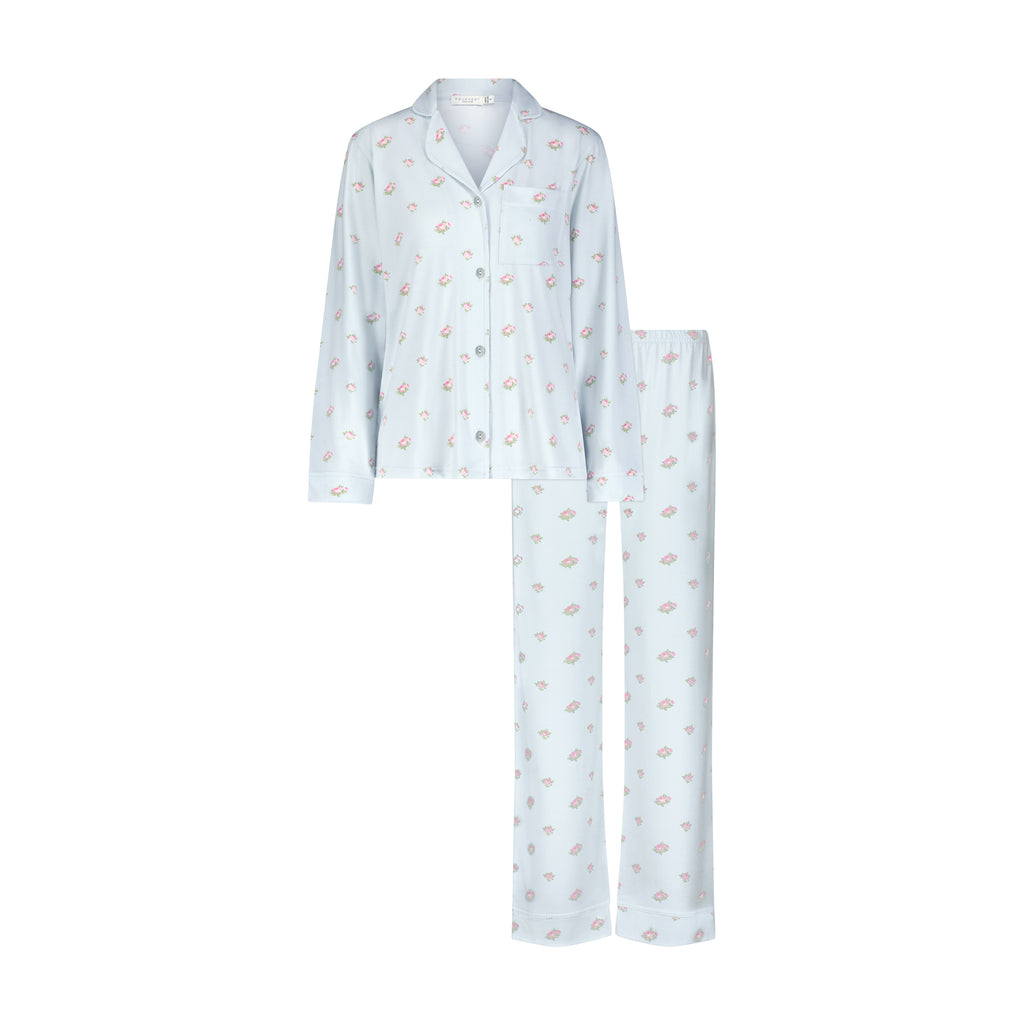 Polkadot CHARLEY Pajama Set - Blue Ciel Rose Print -Longer Top