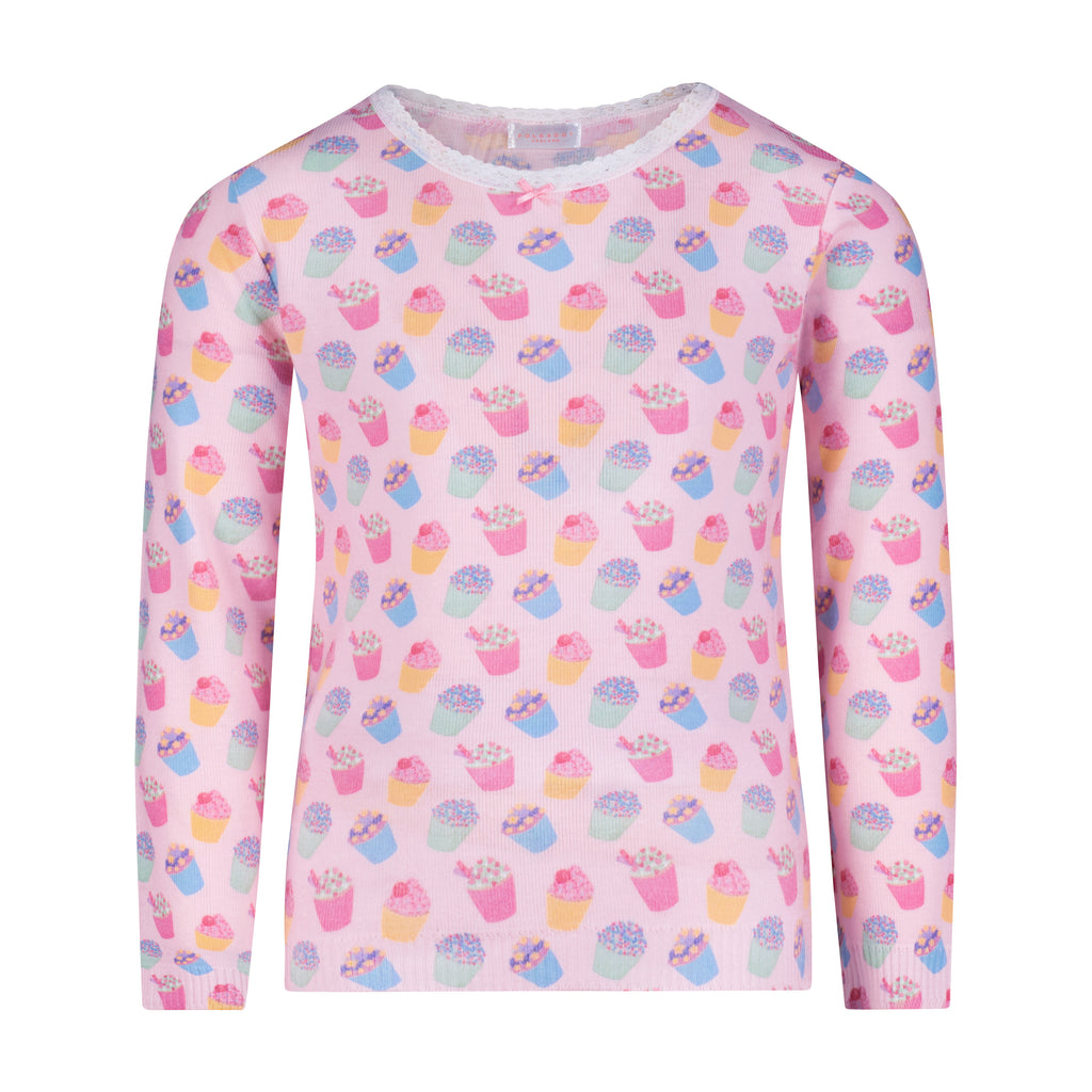 Polkadot GIRLS CREW Long Sleeve - Cupcake Print