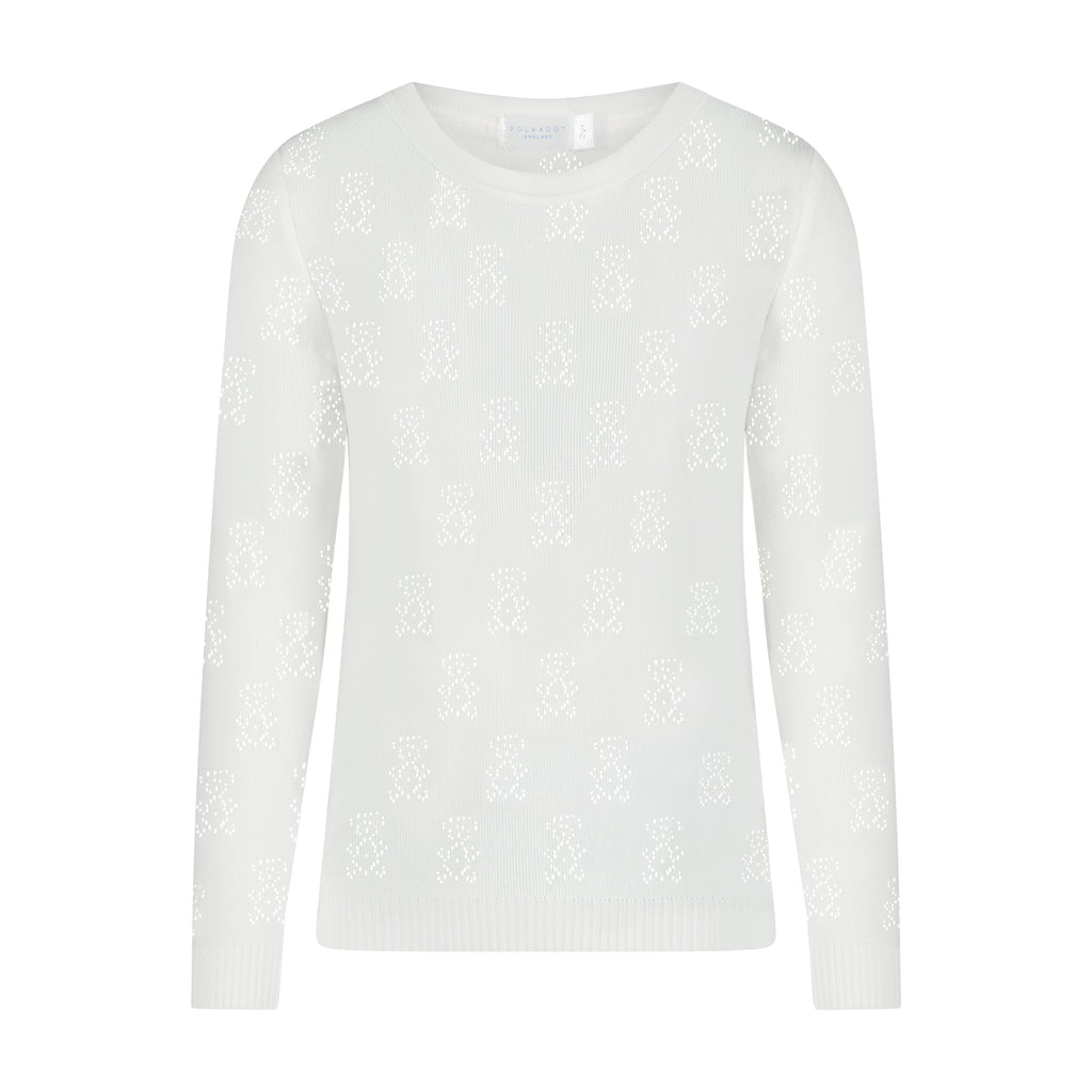 Polkadot BABY BOY CREW Long Sleeve - Pearl White Teddybear Pointelle