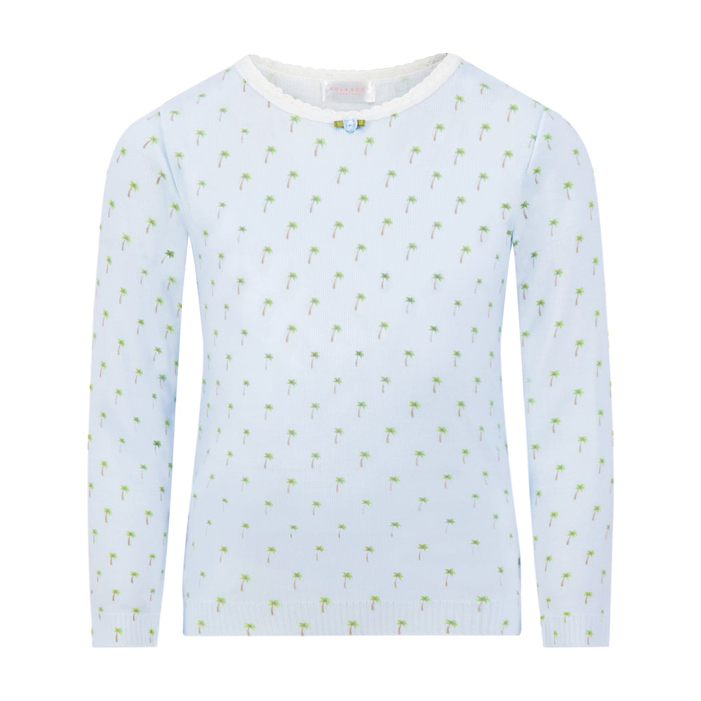 Polkadot GIRLS CREW Long Sleeve - Palm Sky Print