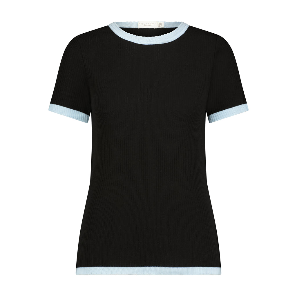 Polkadot NAN SLOUCHY TEE - Black Rib Knit w Blue