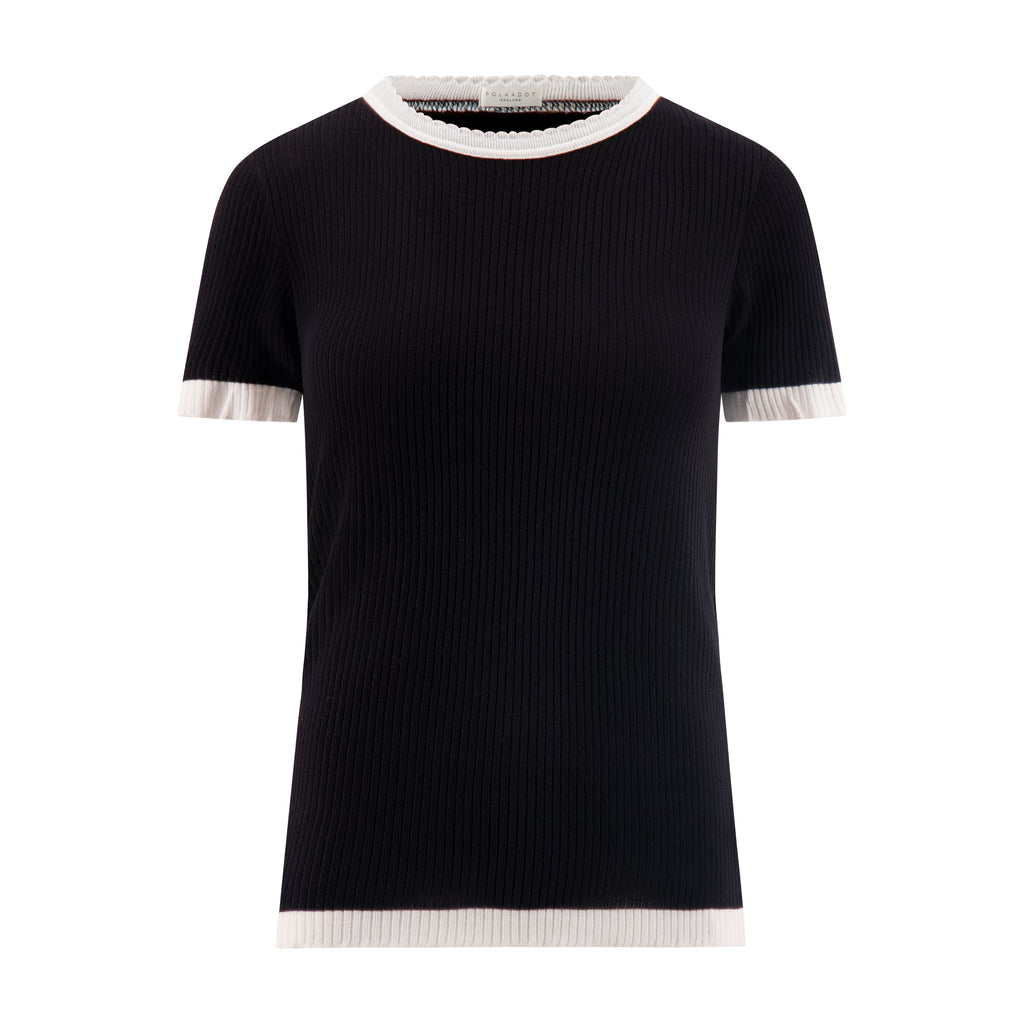 Polkadot NAN SLOUCHY TEE - Black Rib Knit w Ivory