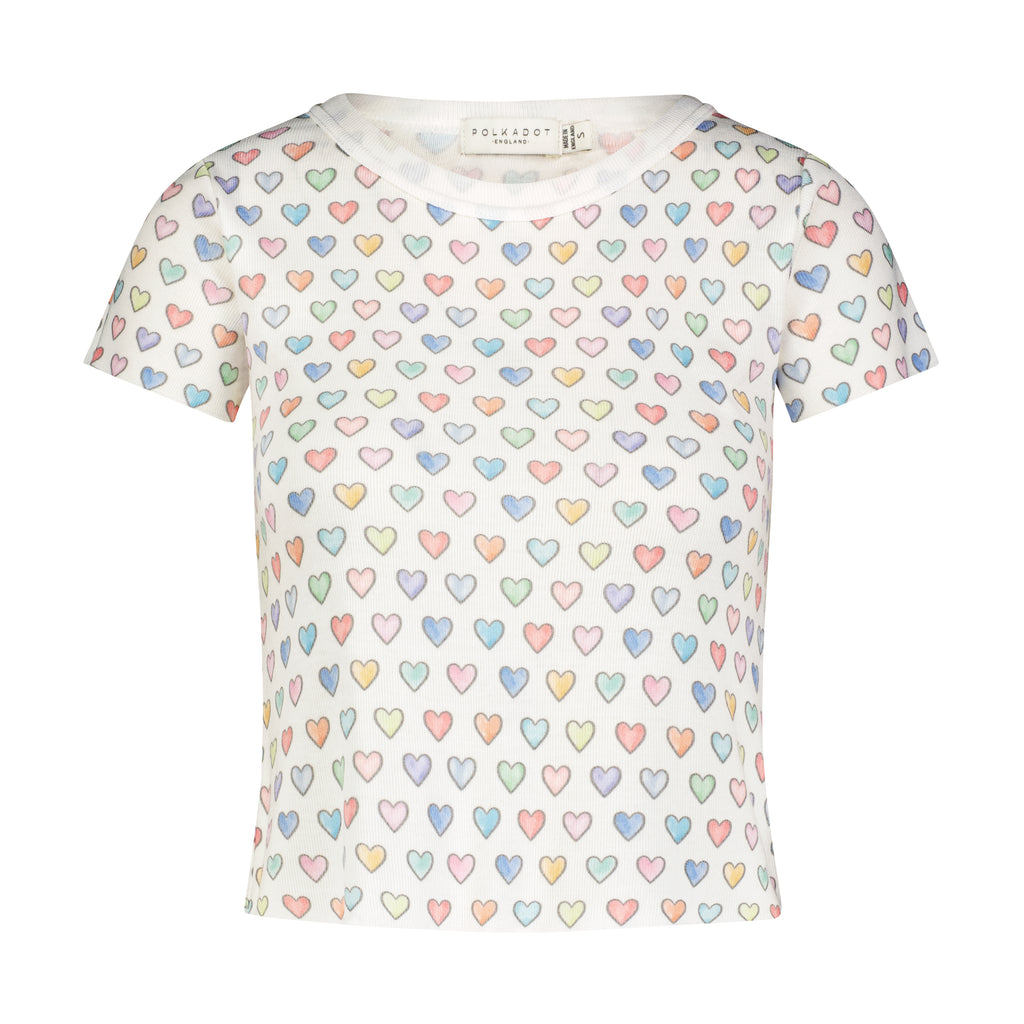 Polkadot BABY CROP TEE - Rainbow Hearts Print
