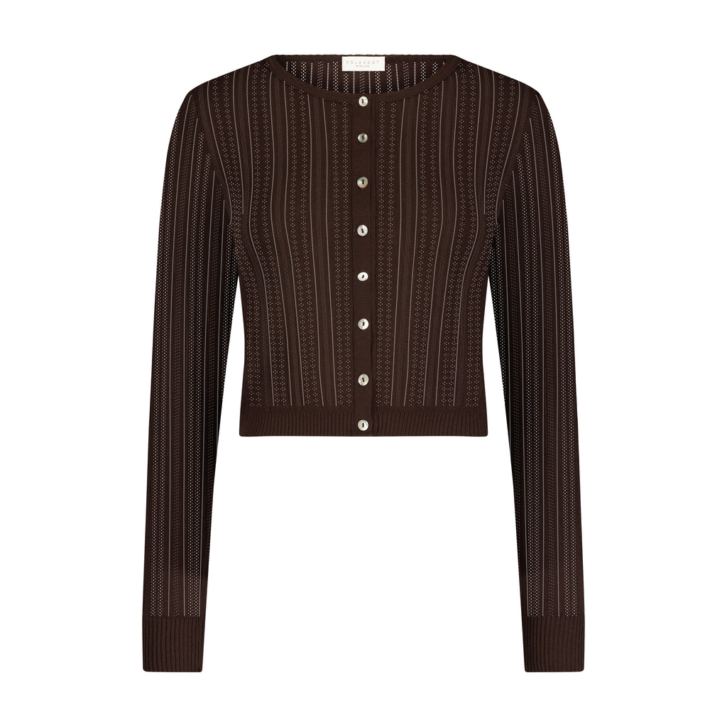 Polkadot CROP CARDIGAN - Brown Windsor Pointelle