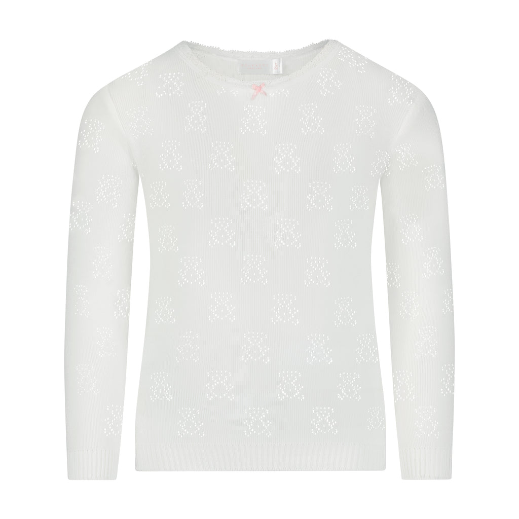 Polkadot BABY GIRL CREW Long Sleeve - Pearl White Teddybear Pointelle