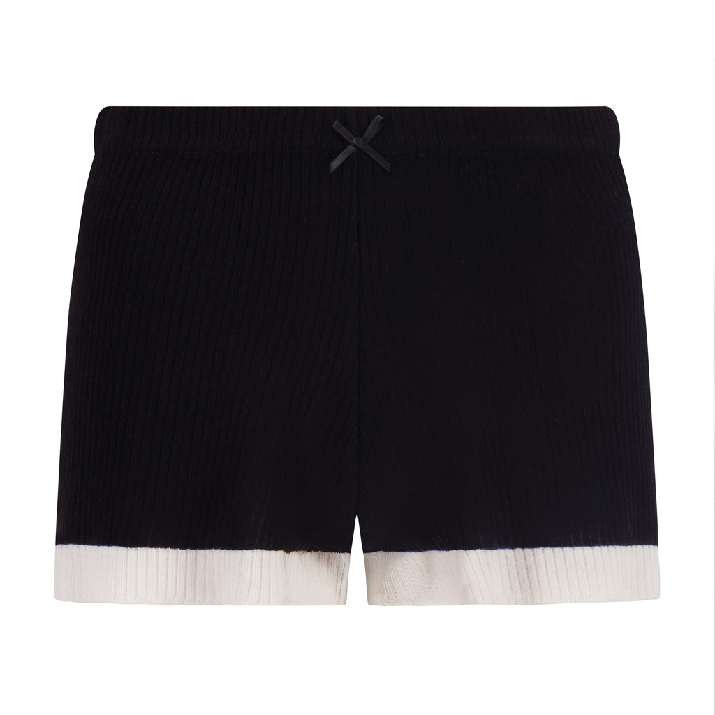 Polkadot SHORT Mid Rise - Black Rib Knit w Ivory