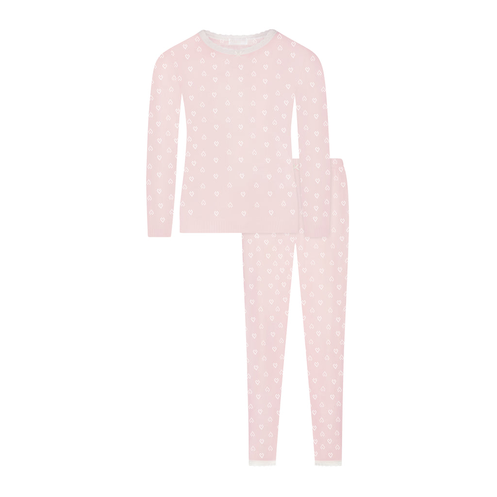 Polkadot GIRLS & BABY SET Crew LS & Pant - Ballet Pink Hearts Pointelle
