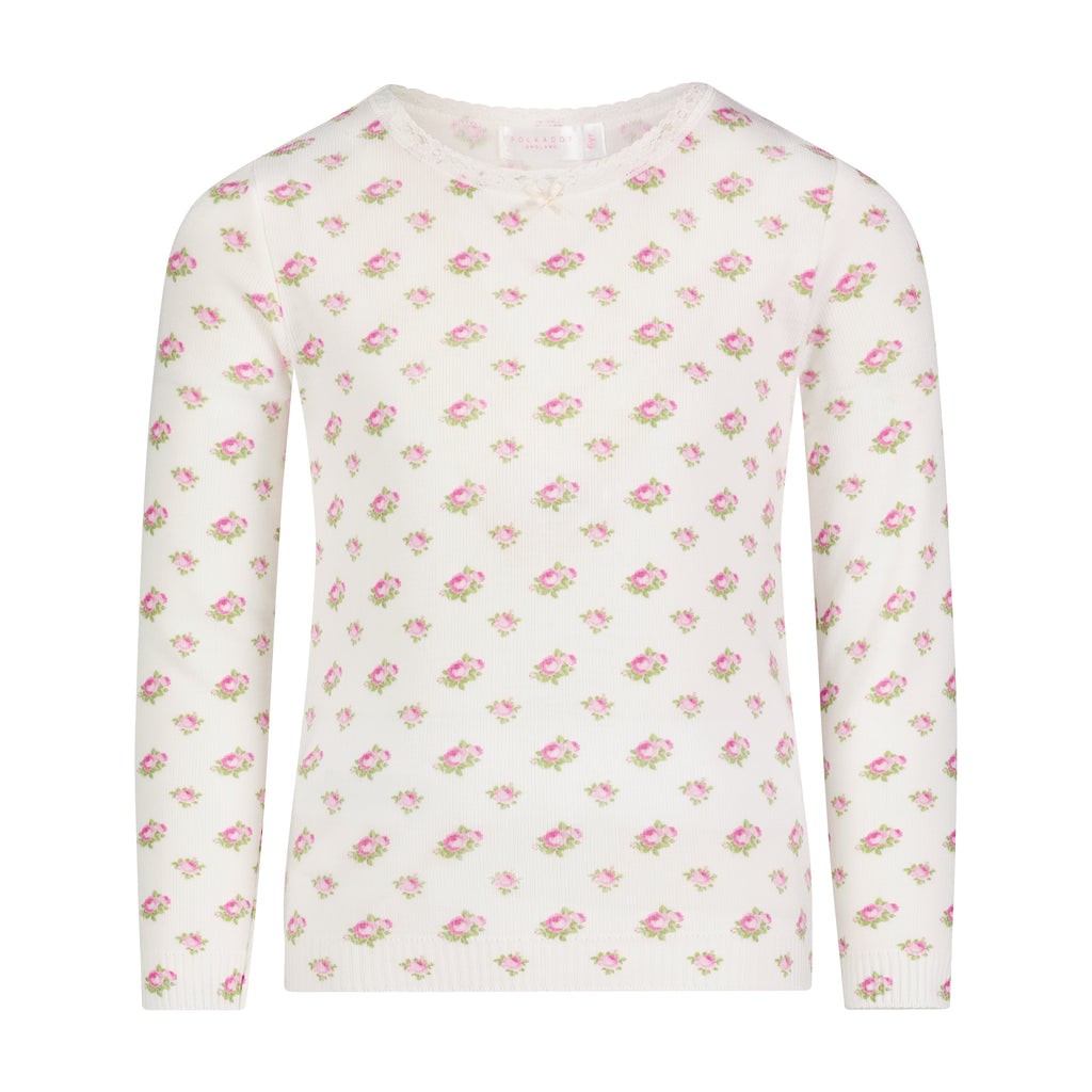 Polkadot GIRLS & BABY CREW Long Sleeve - Cream Vintage Ditsy Rose