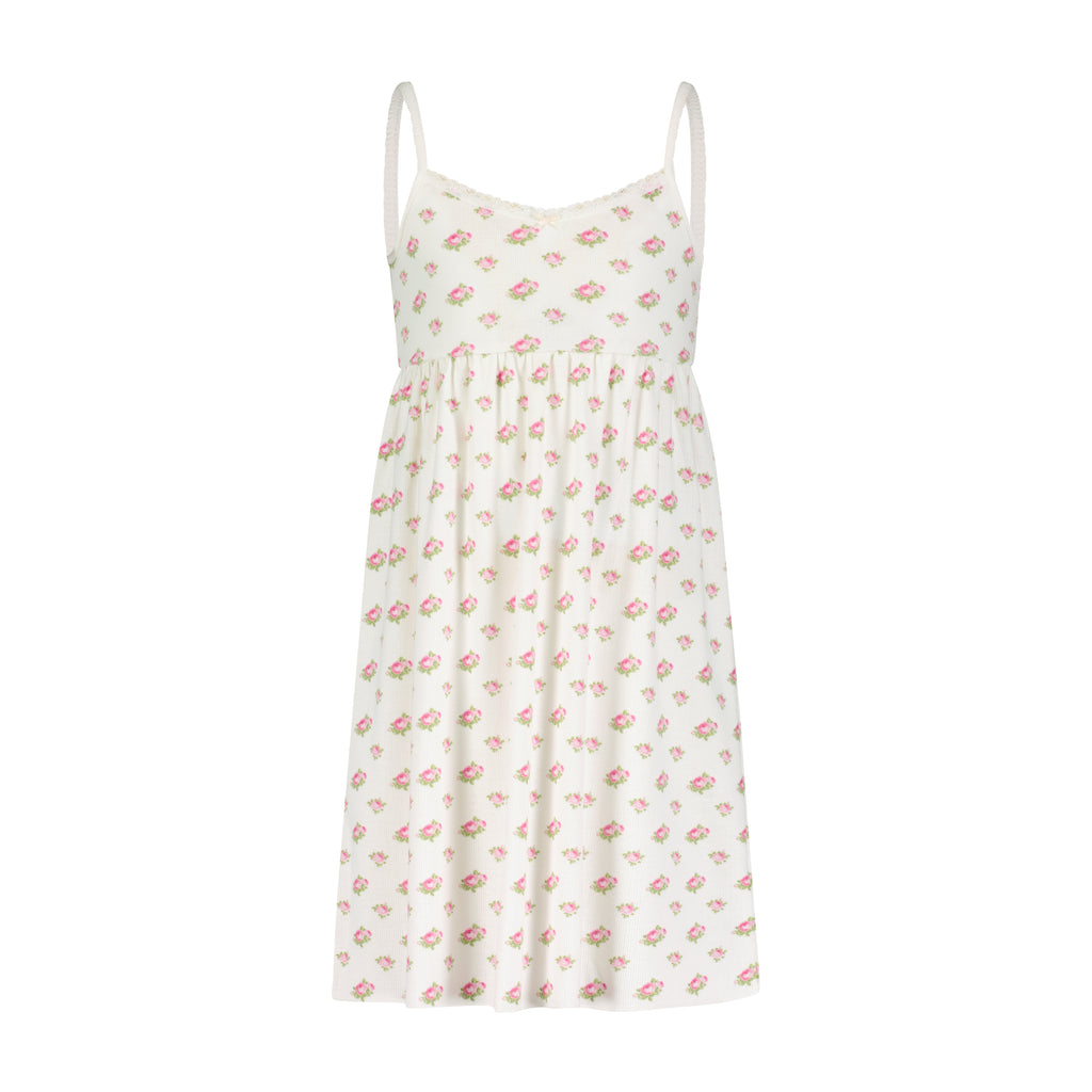 Polkadot GIRLS BABYDOLL GOWN - Cream Vintage Ditsy Rose Print