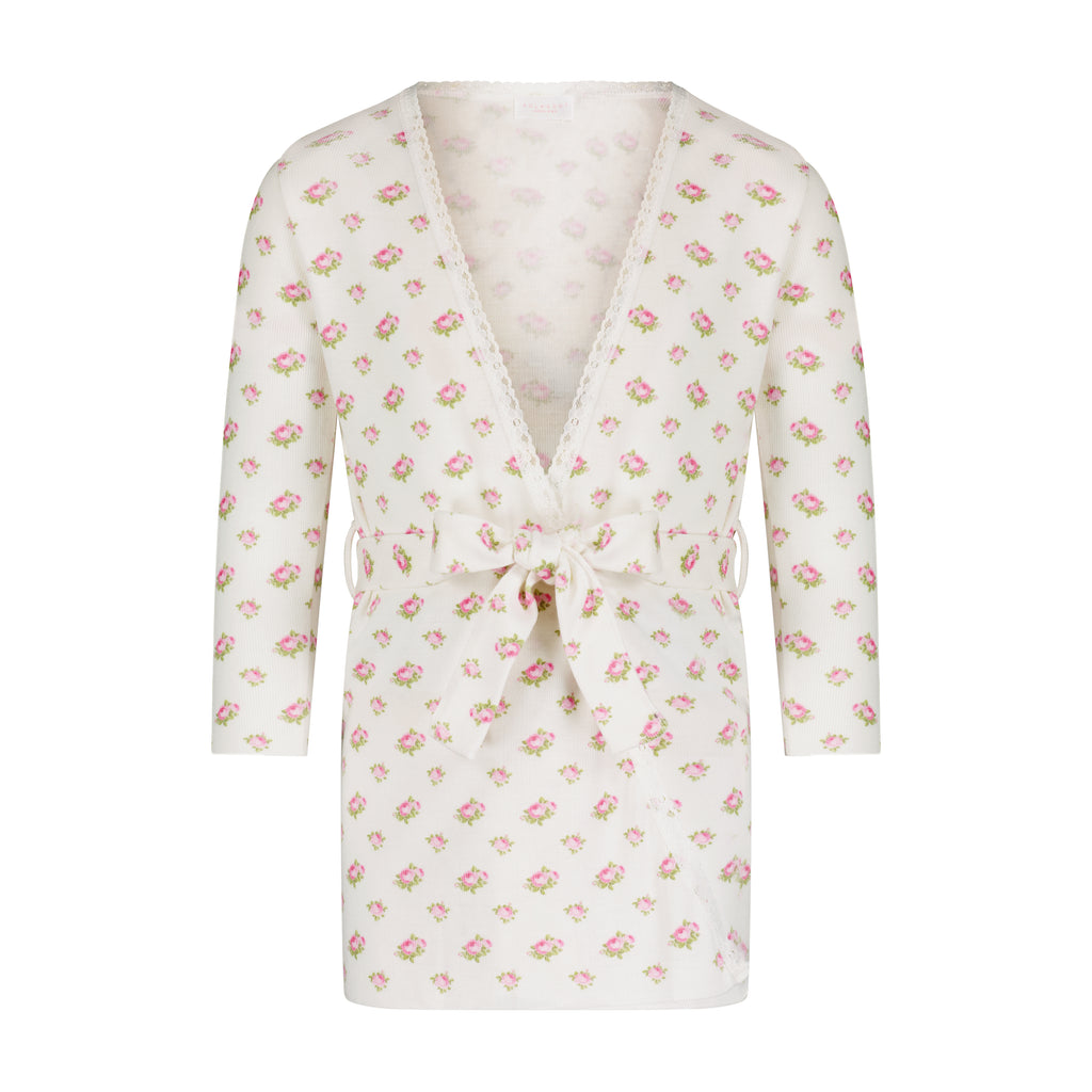 Polkadot GIRLS ROBE - Cream Vintage Ditsy Rose Print w Lace