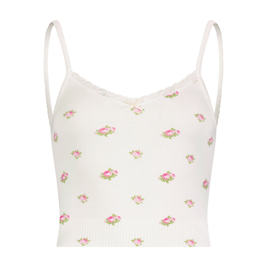 Polkadot LIZ CROP CAMI - Cream Vintage Rose Print