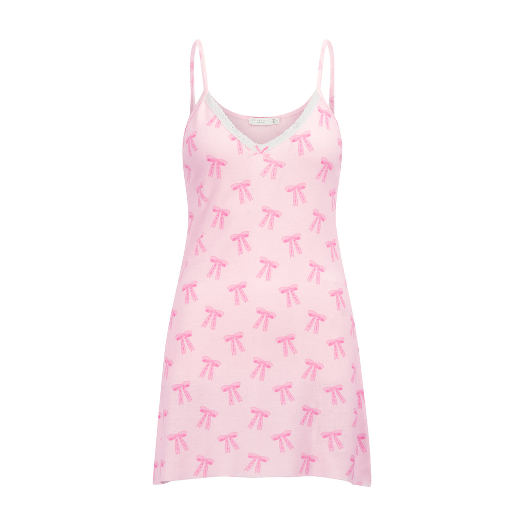 Polkadot A LINE SHORT GOWN - Pink Forever Love Bow Print