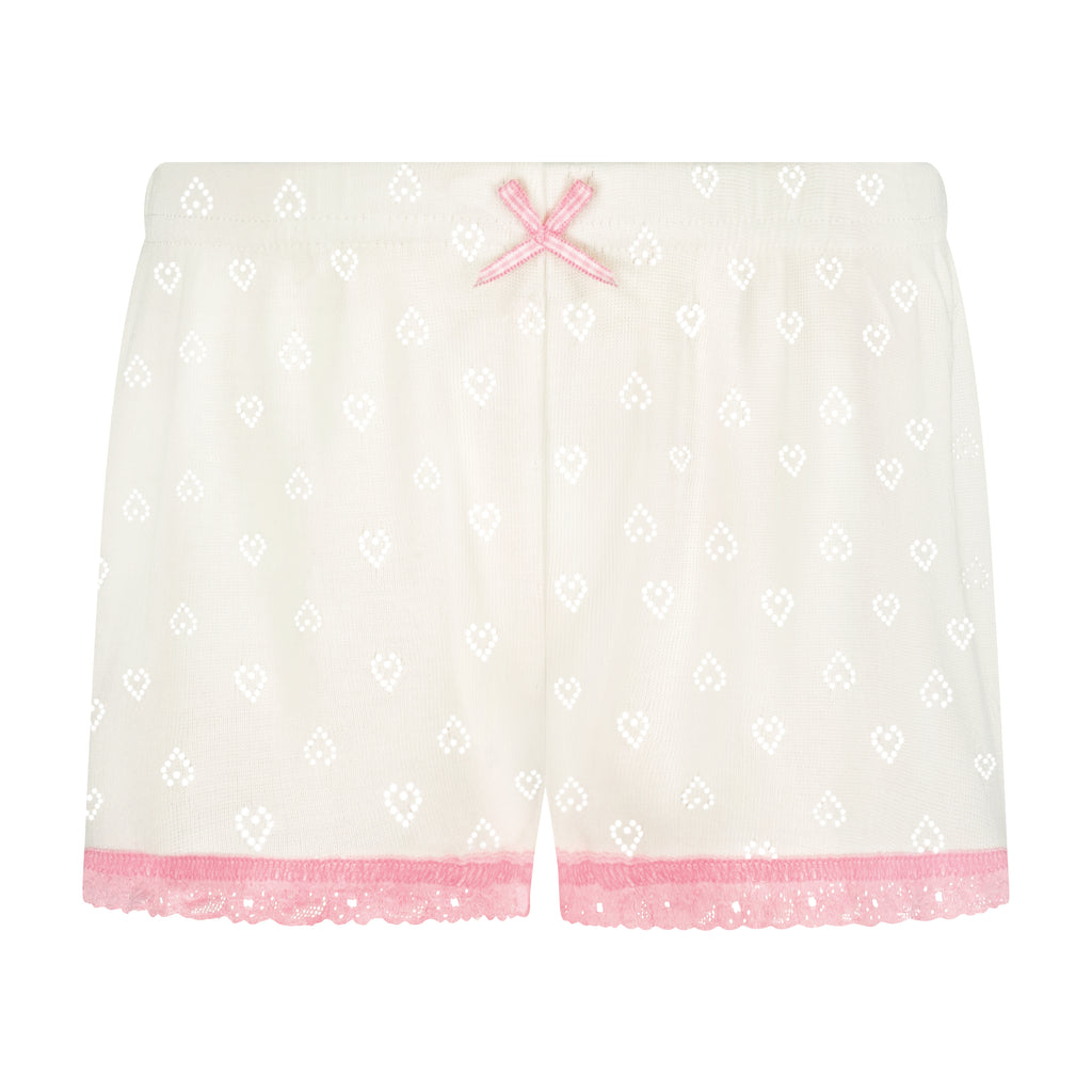 Polkadot GIRLS SHORTS Ivory Vintage Hearts w Pink Lace