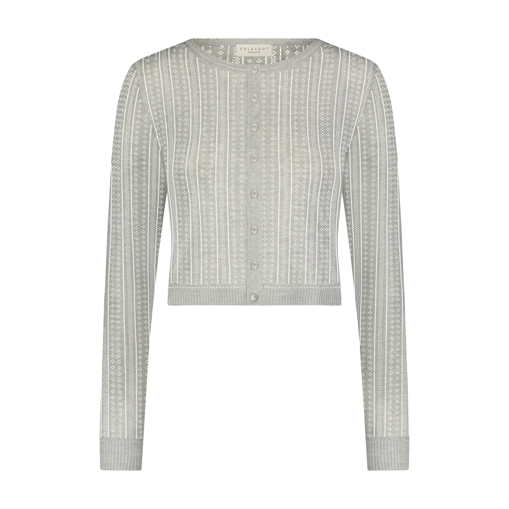 Polkadot CROP CARDIGAN - Heather Grey Windsor Pointelle