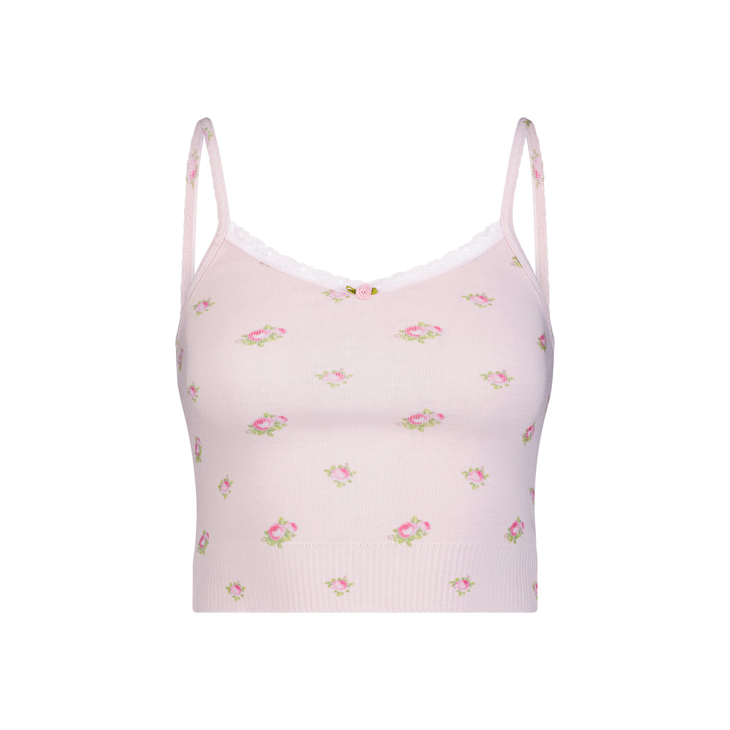 Polkadot LIZ CROP CAMI - Pink Vintage Rose Print