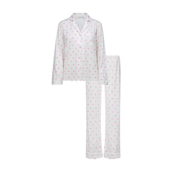 Polkadot CHARLEY Pajama Set - Pink Hearts Print -Longer Top