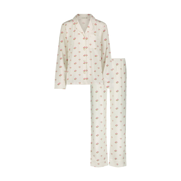 Polkadot CHARLEY Pajama Set - Cream Vintage Rose Print -Longer Top