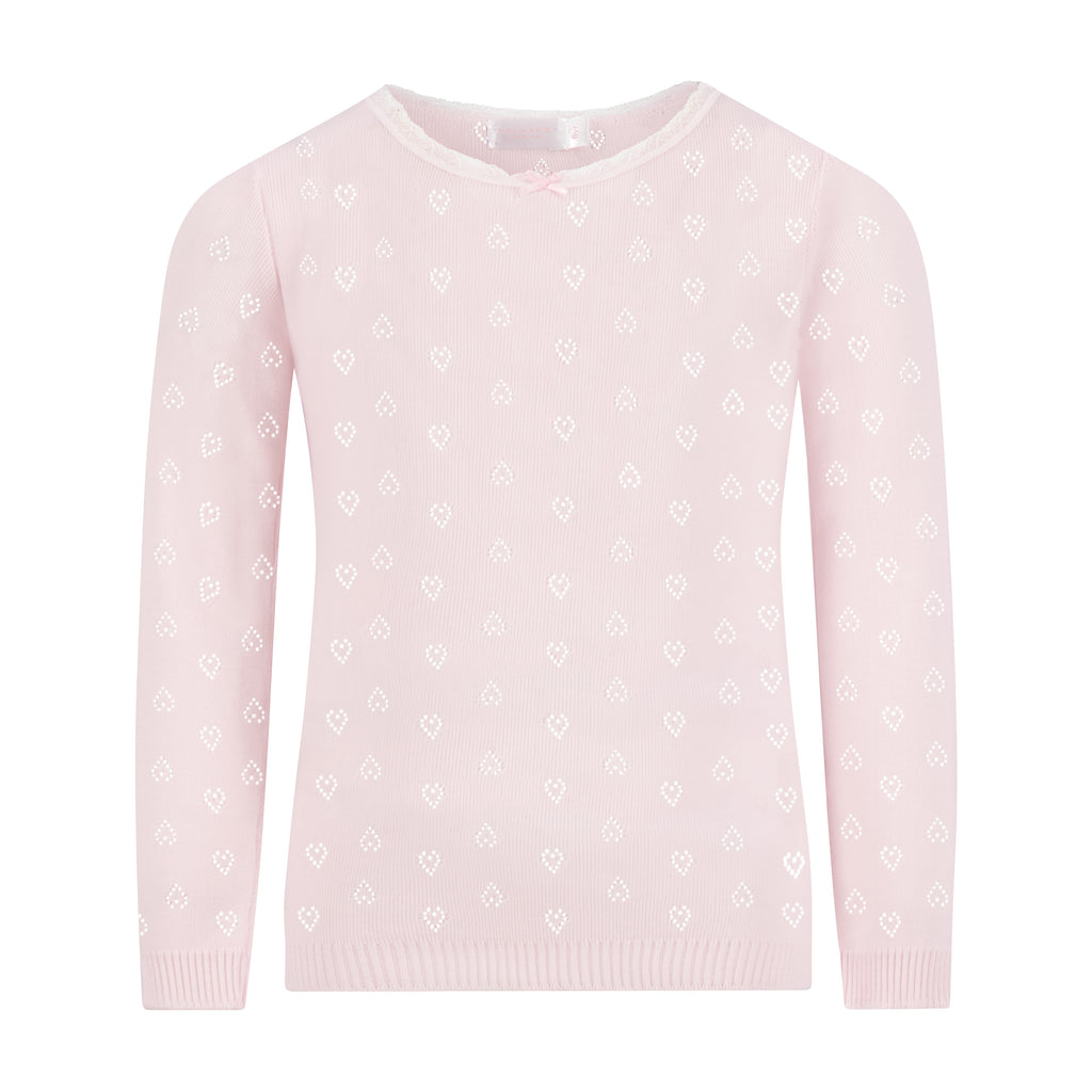 Polkadot GIRLS & BABY CREW Long Sleeve - Shell Pink Hearts Pointelle