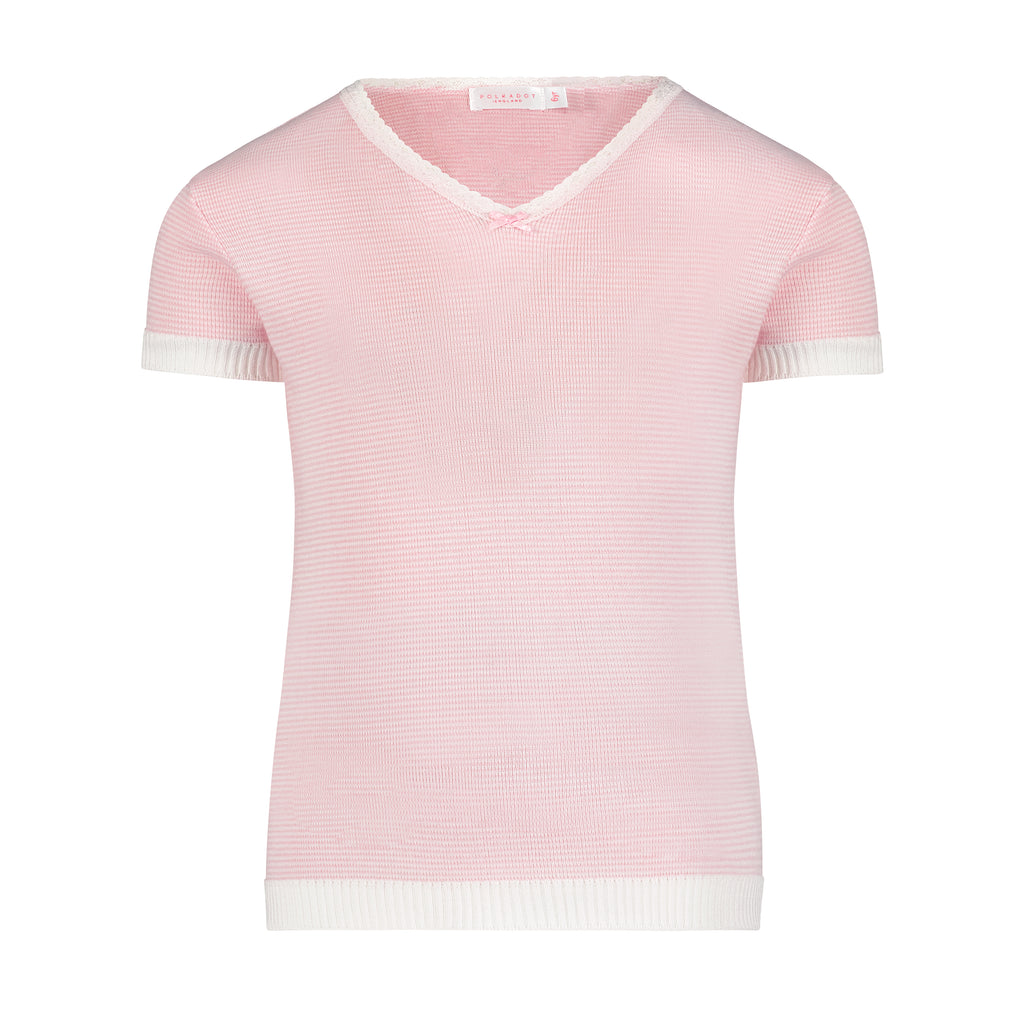 Polkadot GIRLS & BABY V NECK Short Sleeve - Pink Hampton Stripe