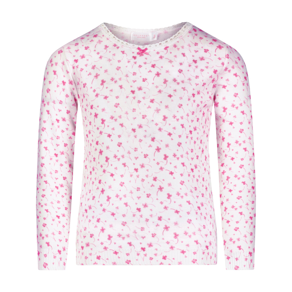 Polkadot GIRLS CREW Long Sleeve - Pink Clover Print
