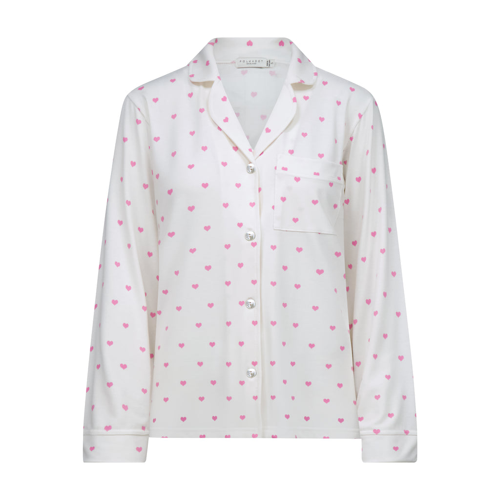Polkadot CHARLEY Pajama Set - Pink Hearts Print -Longer Top