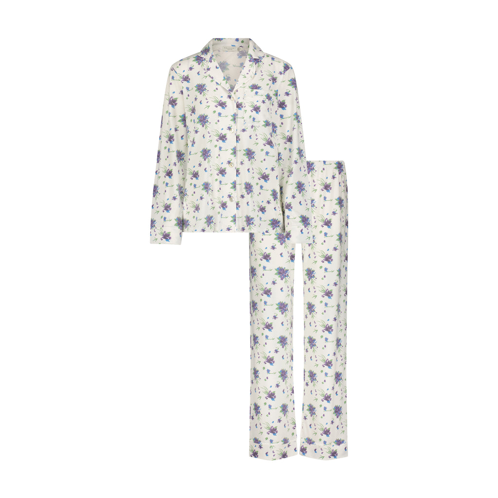 Polkadot CHARLEY Pajama Set - Violet Bouquet Print -Longer Top