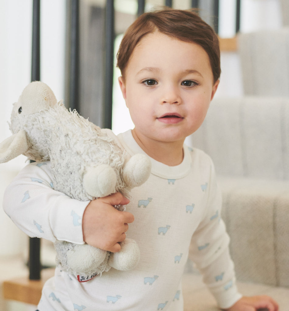 Polkadot BABY BOYS SET Crew LS & Pant - Blue Sheep Print