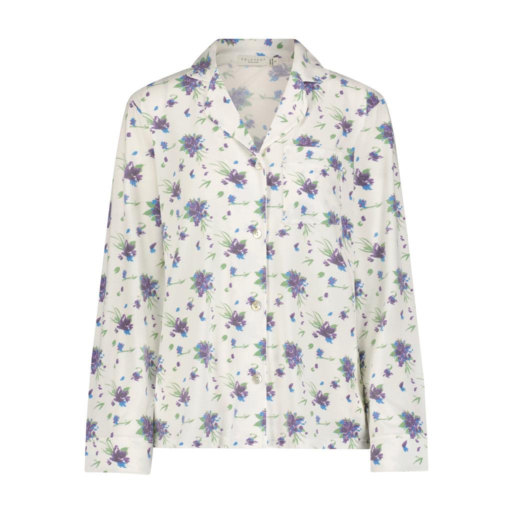 Polkadot CHARLEY Pajama Set - Violet Bouquet Print -Longer Top