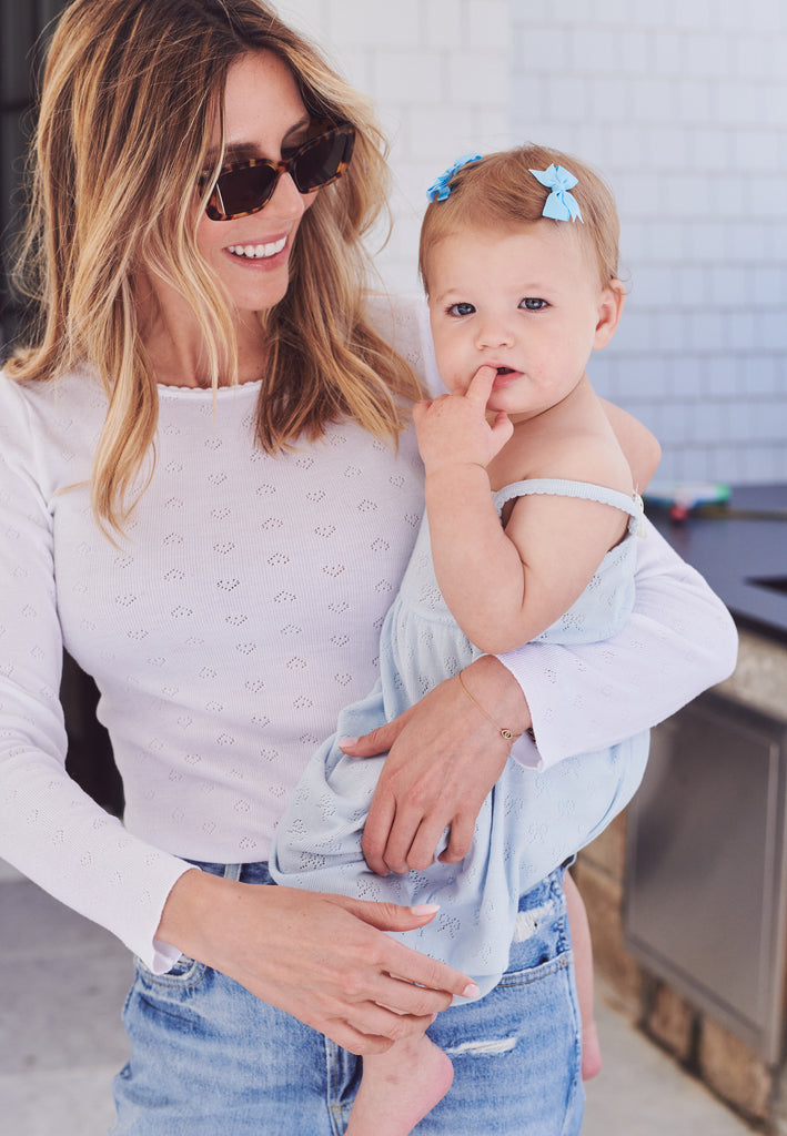 Polkadot VAL CREW Fitted Long Sleeve - Pearl White Hearts Pointelle