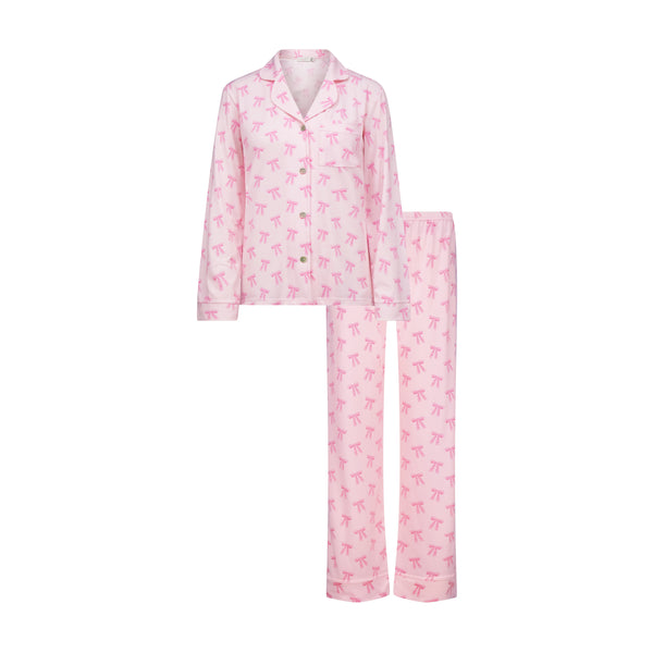 Polkadot CHARLEY Pajama Set - Pink Forever Love Bow Print -Longer Top