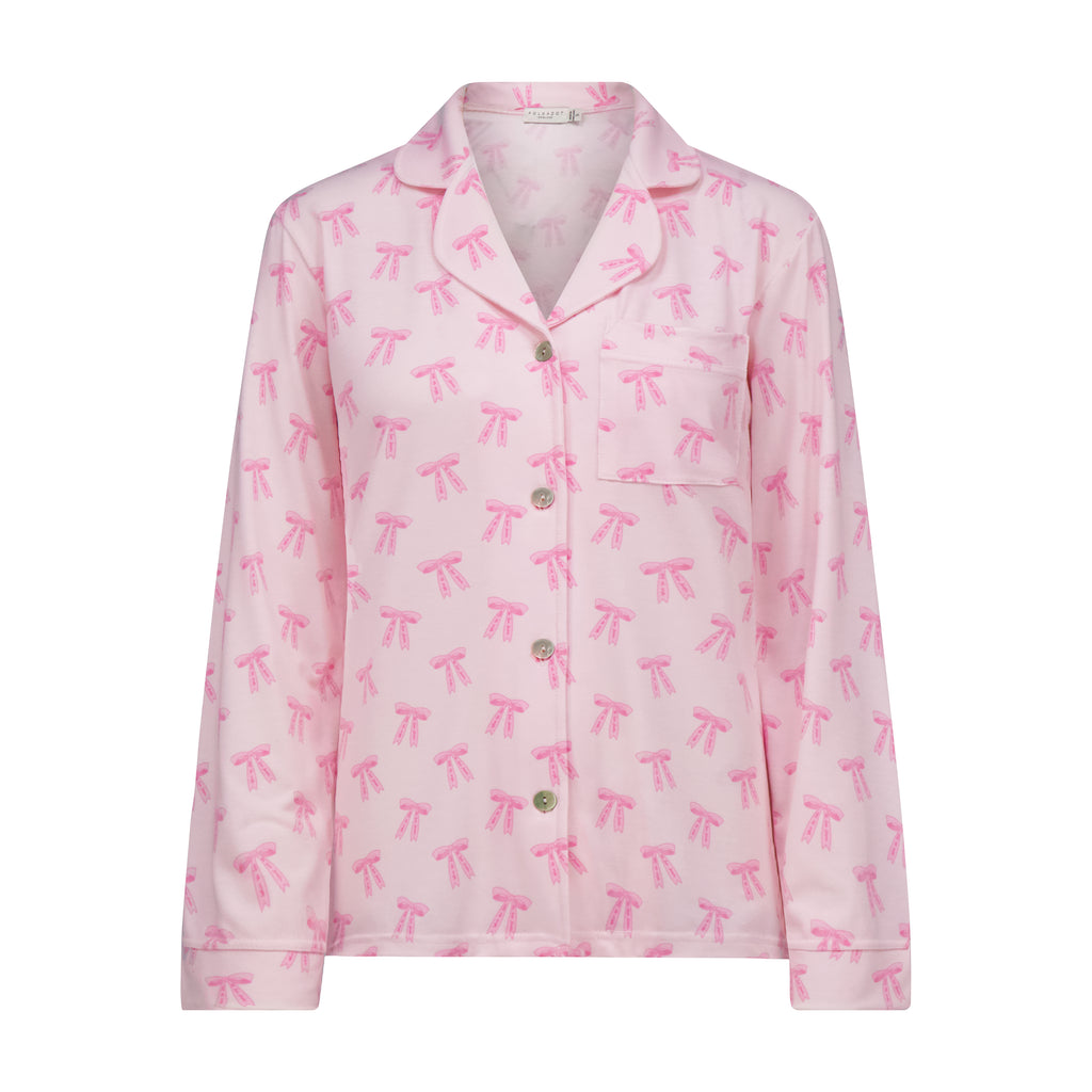 Polkadot CHARLEY Pajama Set - Pink Forever Love Bow Print -Longer Top