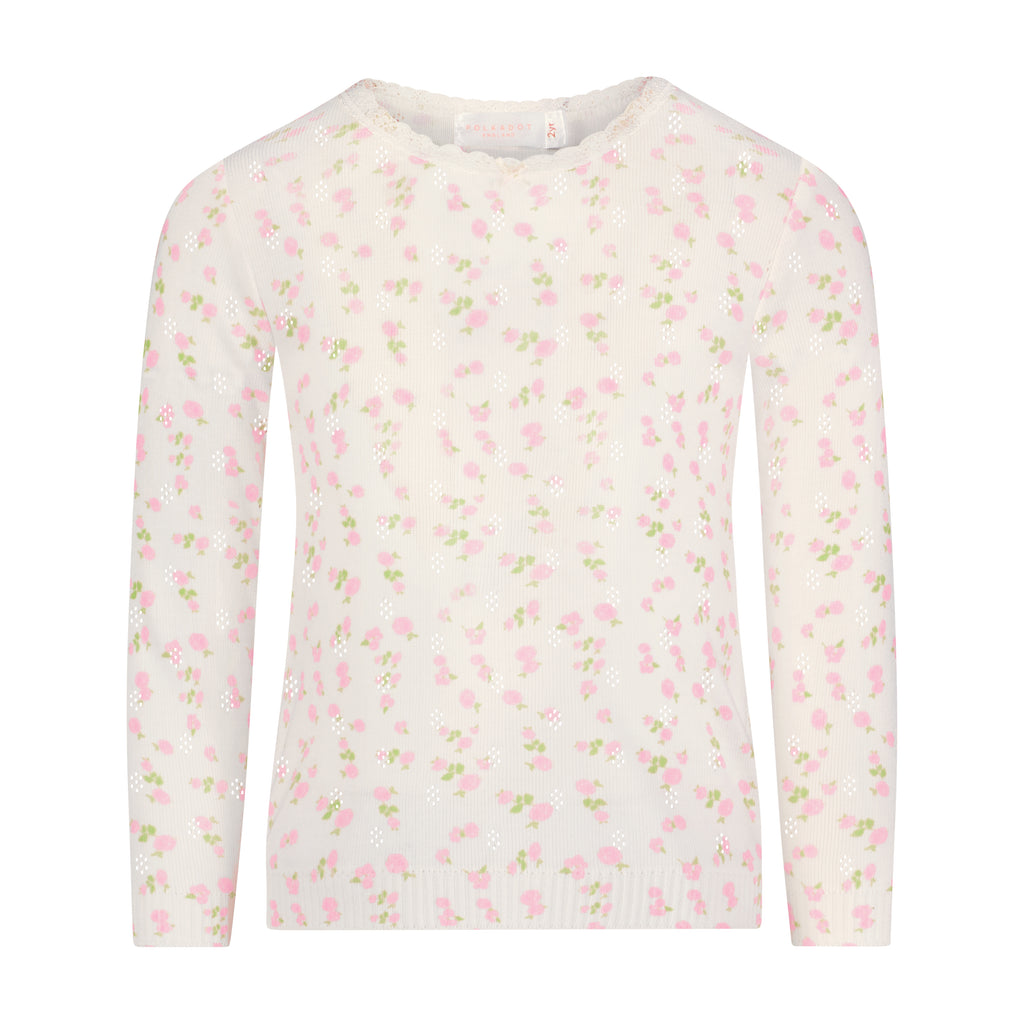 Polkadot BABY & GIRLS SET Crew LS & Pant - Pink Garden Pointelle
