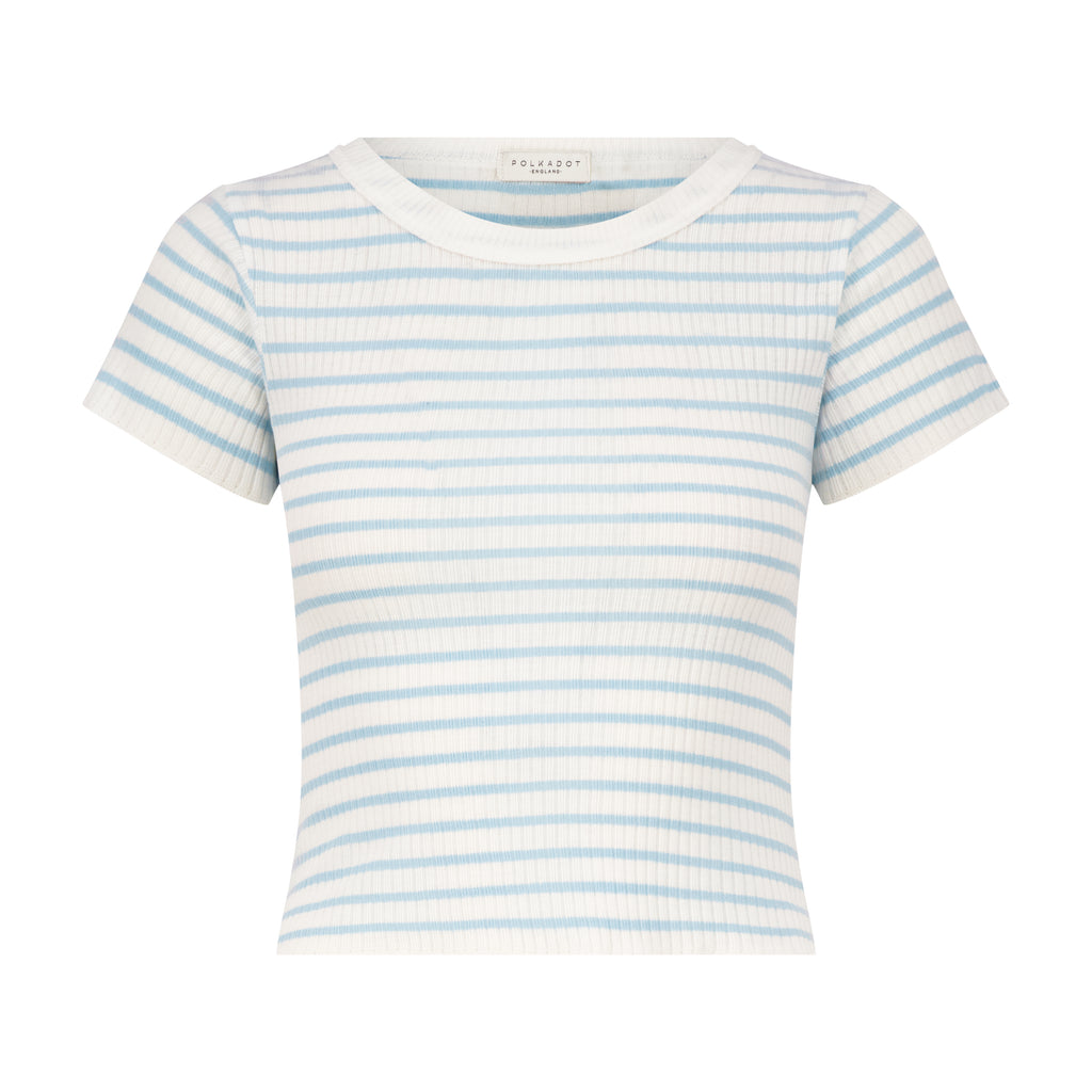 Polkadot BABY CROP TEE - Blue Wide Harbor Rib Stripez