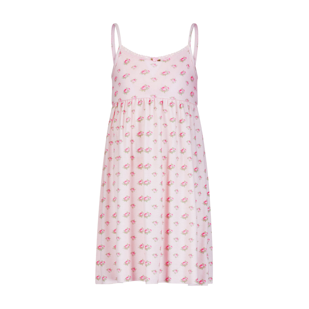 Polkadot GIRLS BABYDOLL GOWN - Pink Vintage Ditsy Rose Print