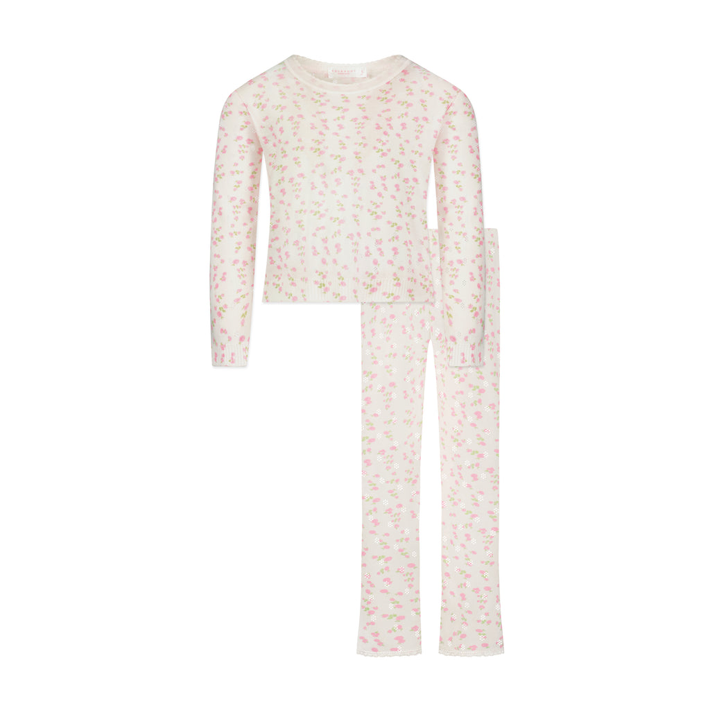 Polkadot GIRLS RACHEL SET Slouchy Top & Wide Leg Pant - Pink Garden Pointelle