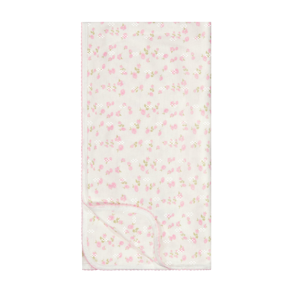 Polkadot GIRLS BABY BLANKET - Pink Garden Pointelle