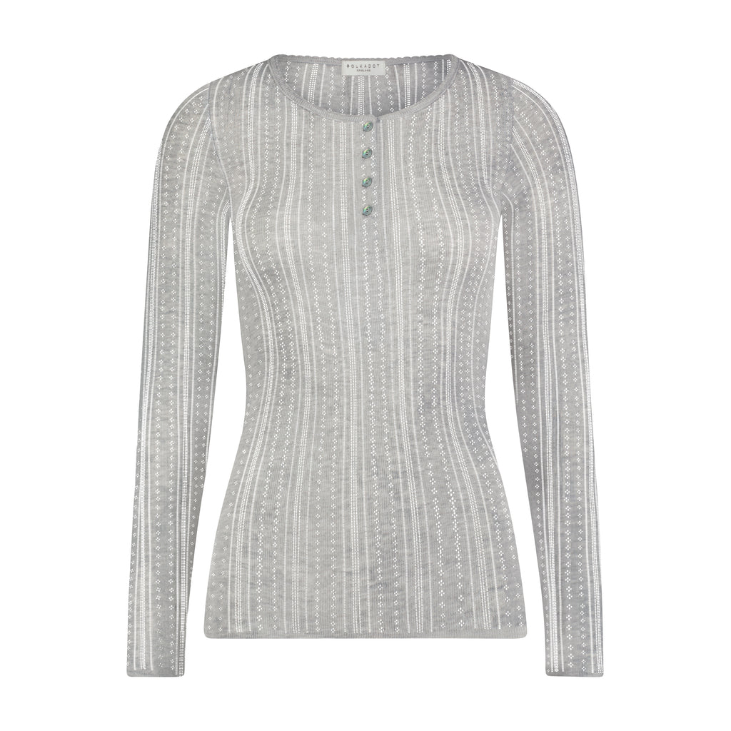 Polkadot HENLEY Fitted Long Sleeve - Heather Grey Windsor Pointelle