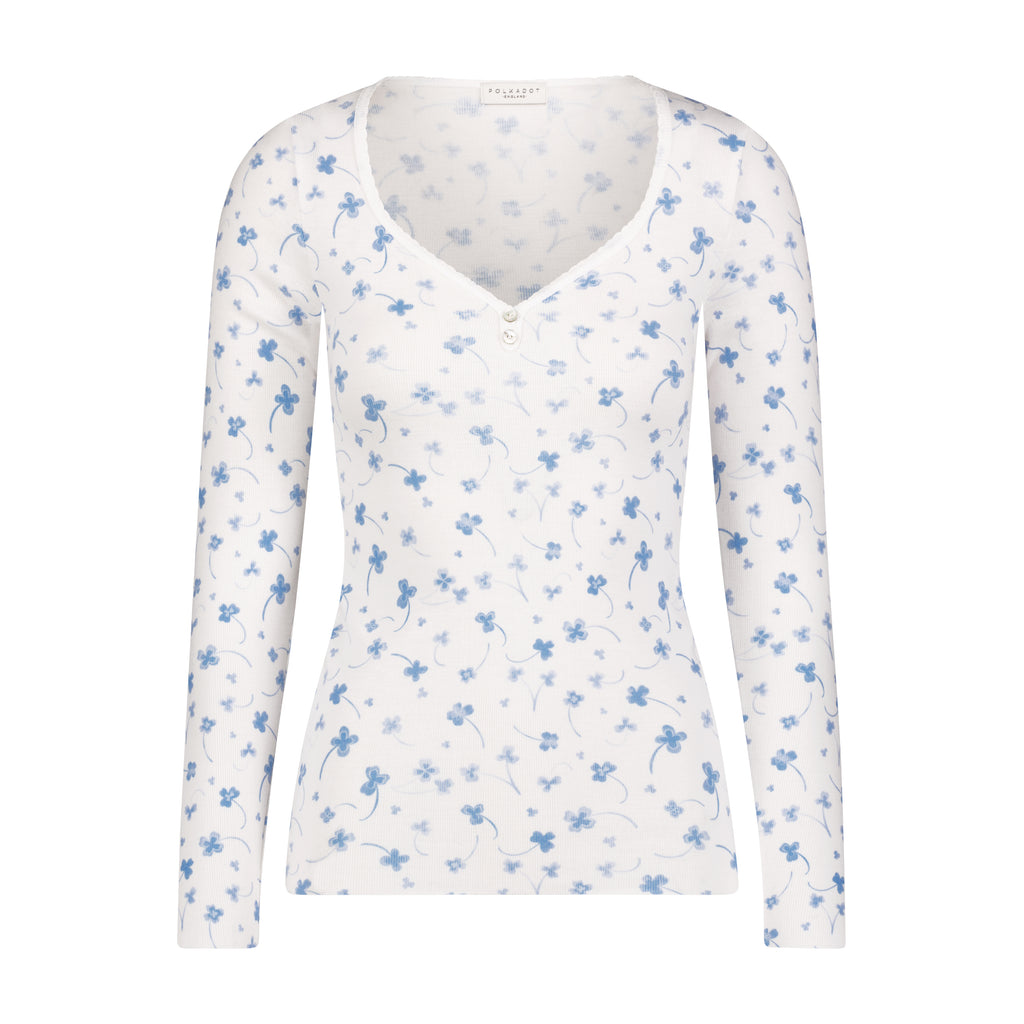 Polkadot SWEETHEART Fitted Long Sleeve - Blue Clover Print