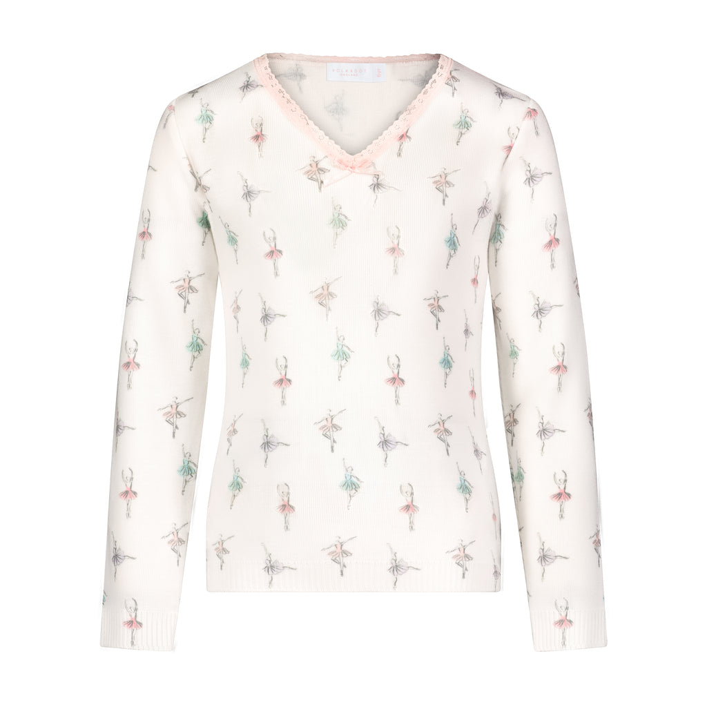 Polkadot GIRLS V NECK Long Sleeve - Ballet Dancer Print