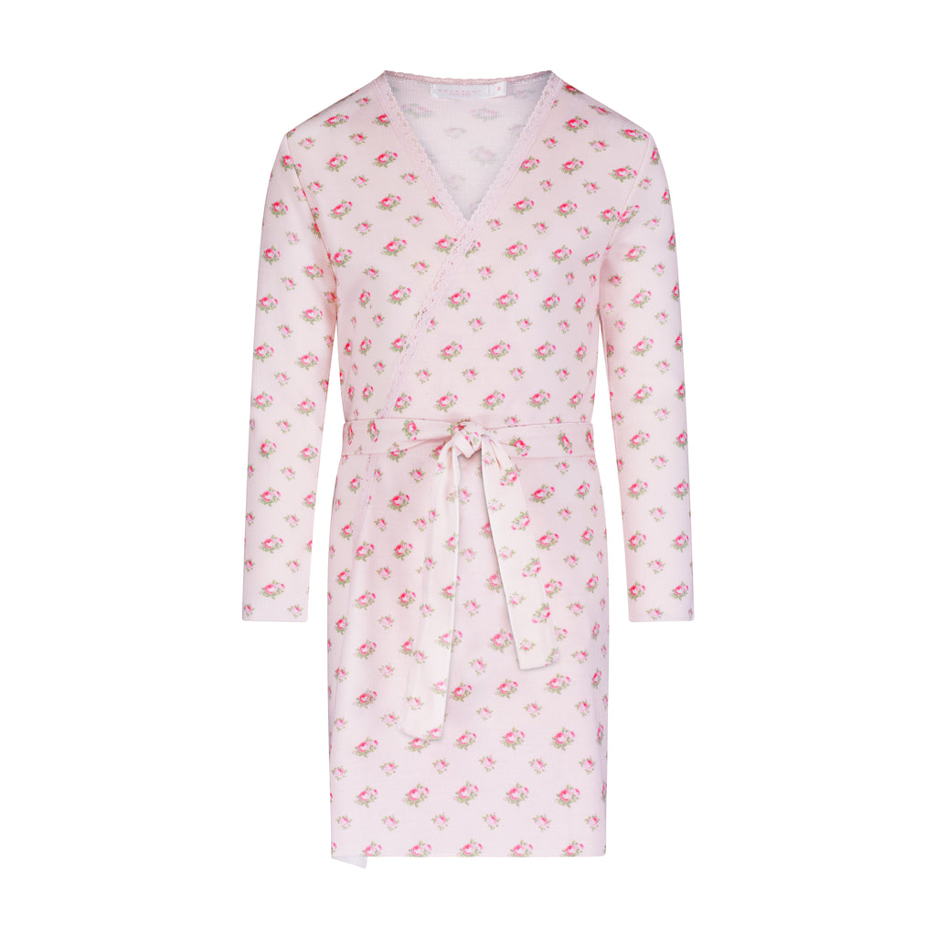 Polkadot GIRLS ROBE - Pink Vintage Ditsy Rose Print w Lace