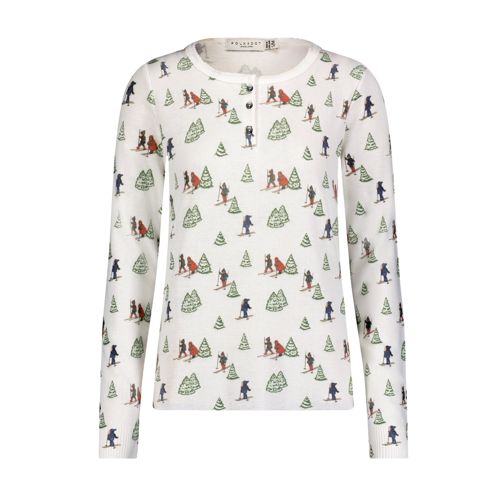Polkadot SLOUCHY HENLEY 3 Button - Vintage Ski Print