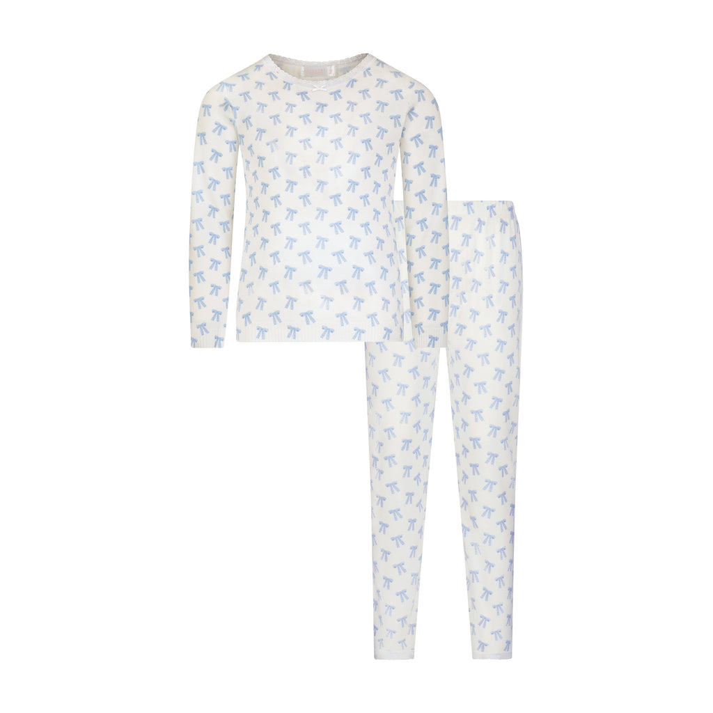 Polkadot GIRLS & BABY SET Crew LS & Pant - Blue Forever Love Bow Print
