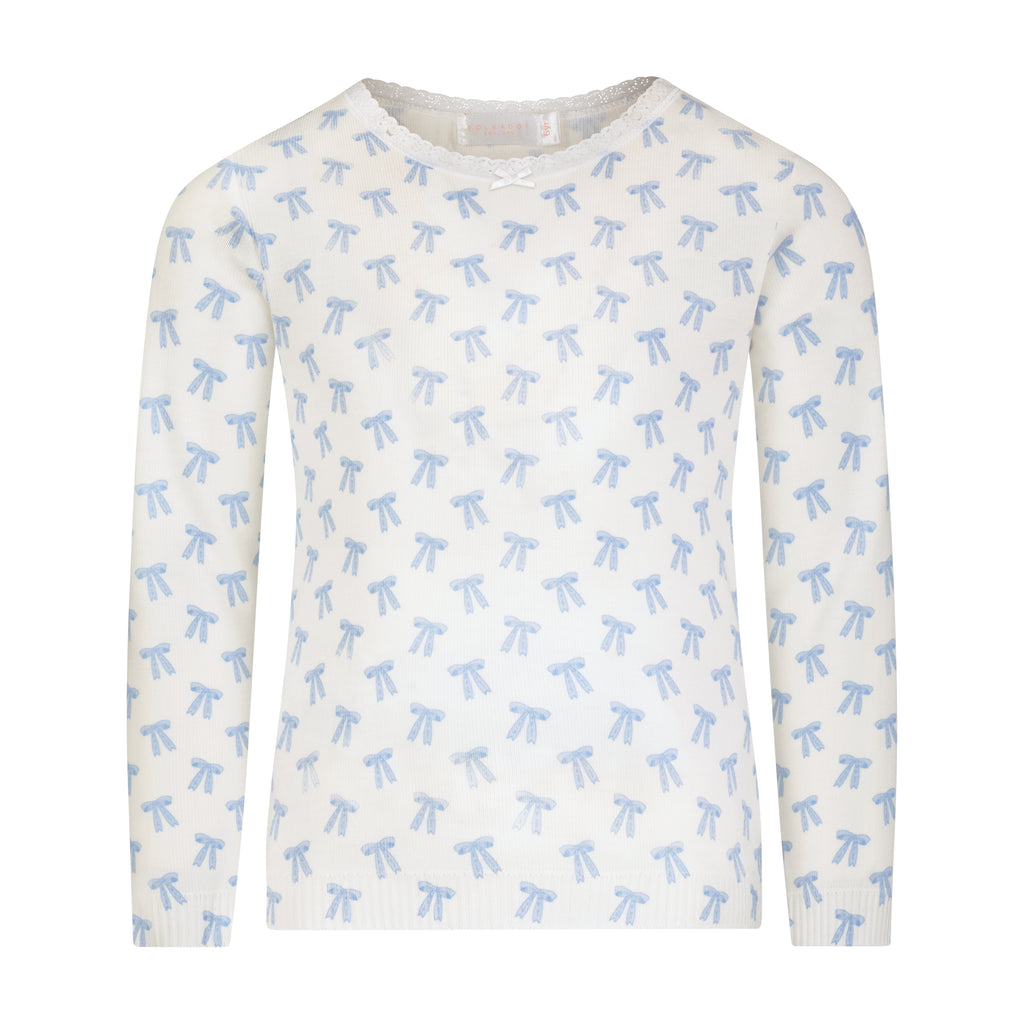 Polkadot GIRLS & BABY SET Crew LS & Pant - Blue Forever Love Bow Print