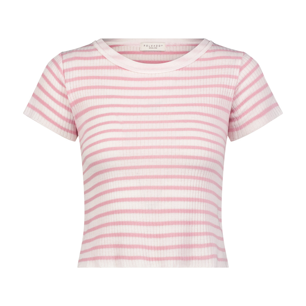Polkadot BABY CROP TEE - Pink Wide Harbor Rib Stripe