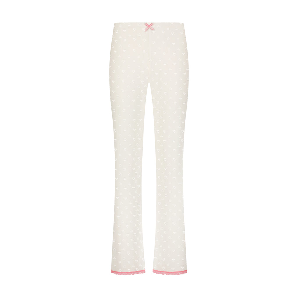 Polkadot IVORY VIntage Hearts LONG PANT Hi Rise w Pink Lace