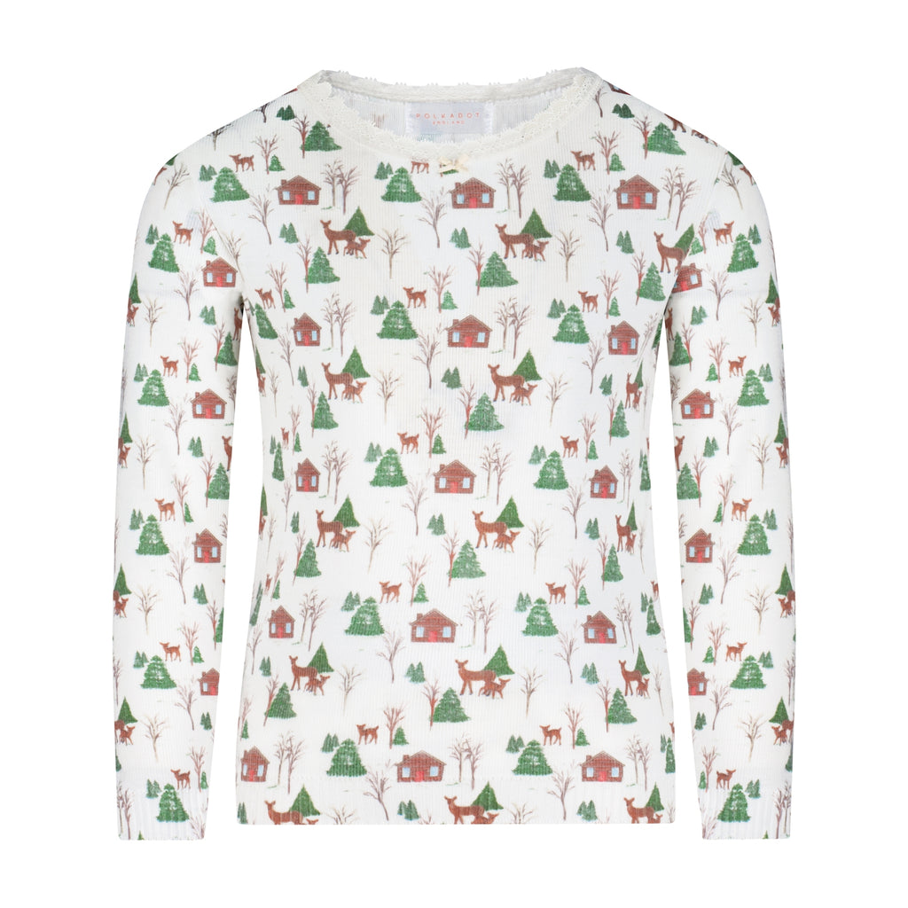 Polkadot GIRLS SET Crew LS & Pant - Rustic Deer Print