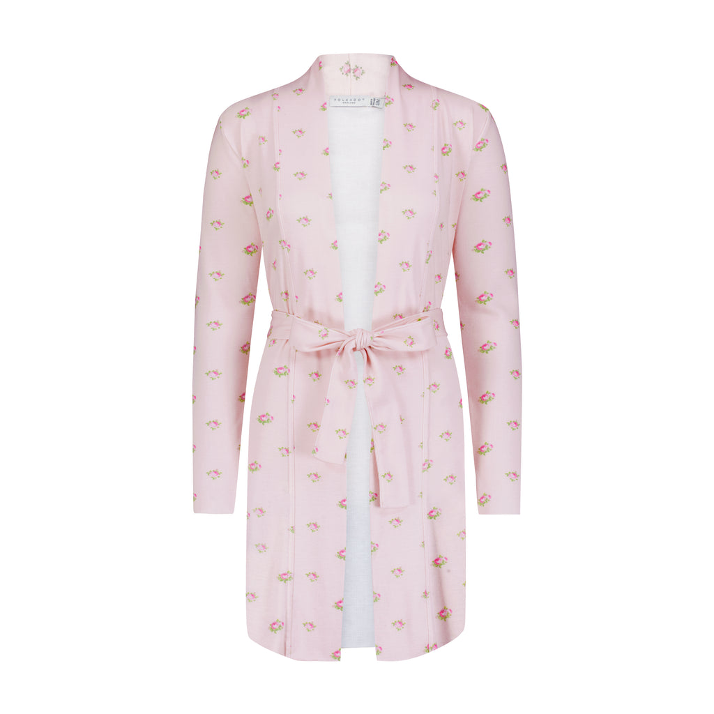 Polkadot Cardigan ROBE - Pink Vintage Rose Print