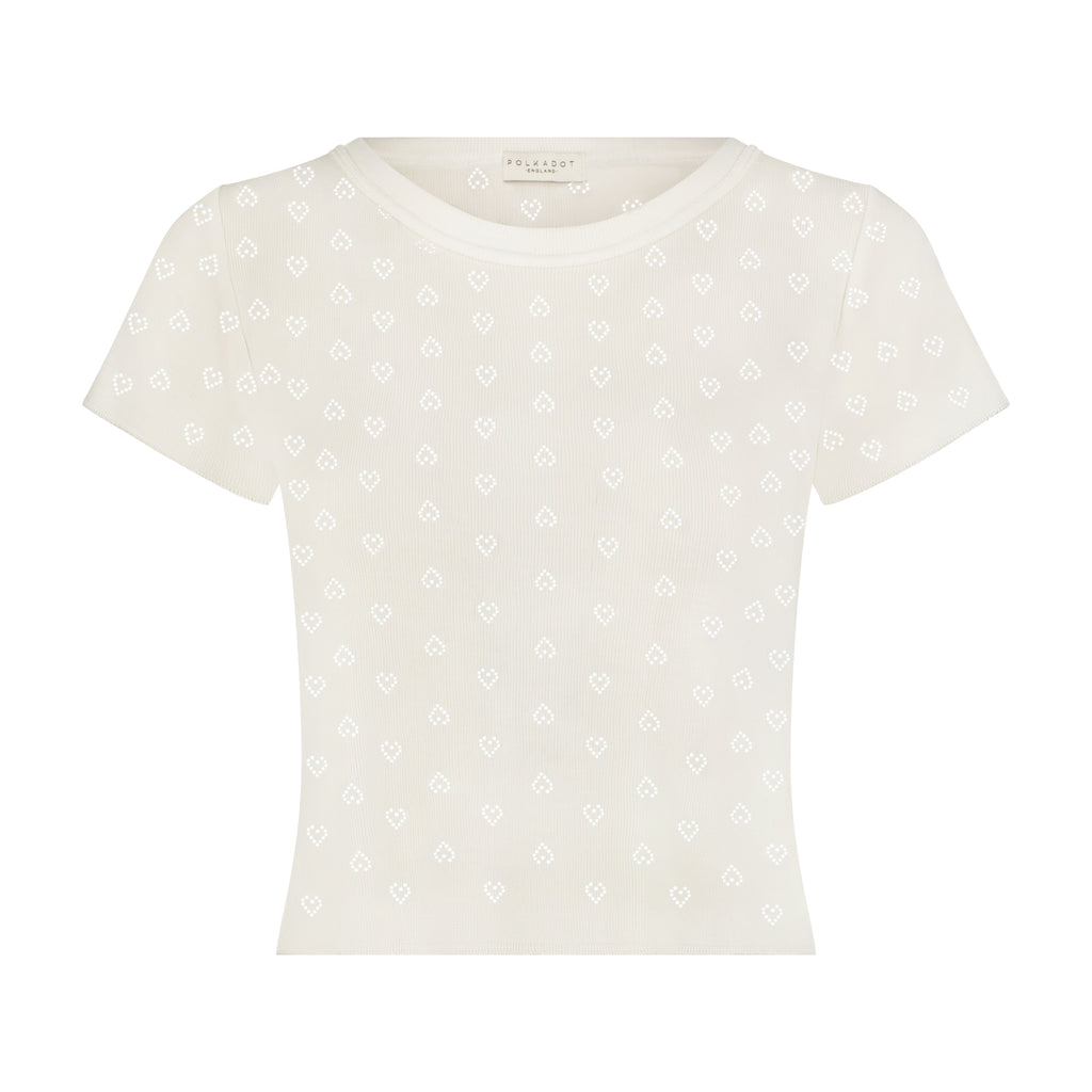 Polkadot BABY CROP TEE - Ivory Hearts Pointelle